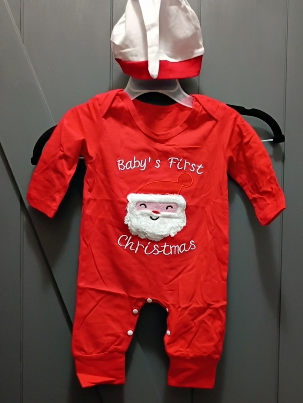Baby's First Christmas Red One-Piece Romper with Hat